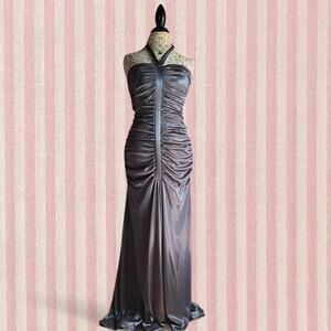 vintage silver halter fishtail formal dress